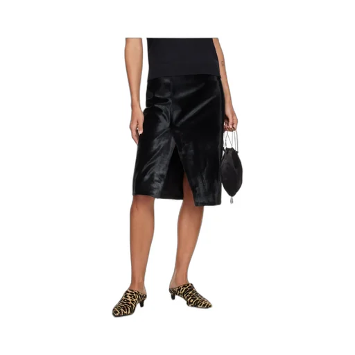 Myra Asymmetrical Pony-Effect Leather Midi Skirt