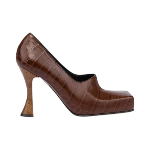 Crocodile-Embossed Square-Toe Pumps