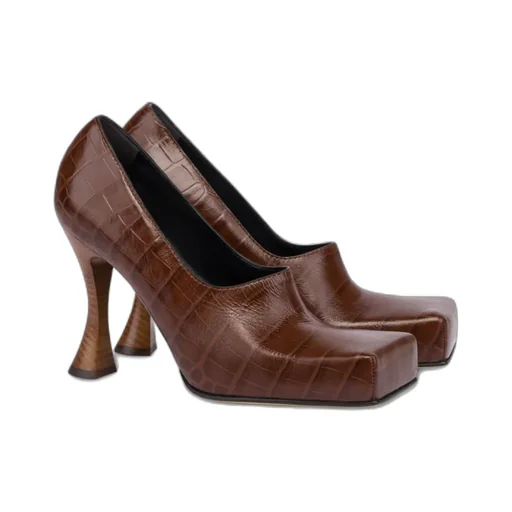 Crocodile-Embossed Square-Toe Pumps