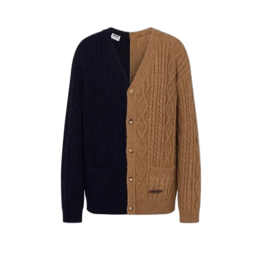 Cable-Knit Two-Tone Cardigan