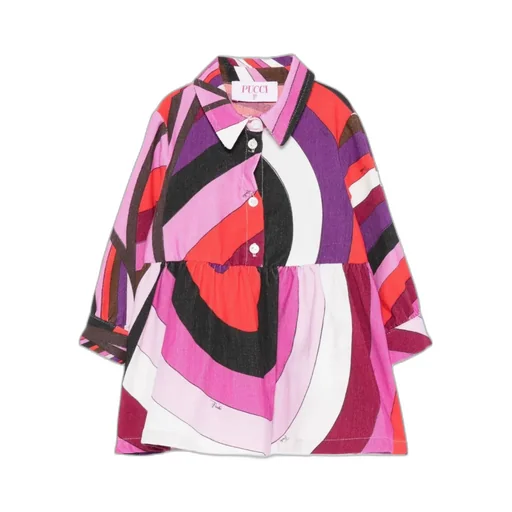 Fuchsia Dress For Baby Girl With Marble Print