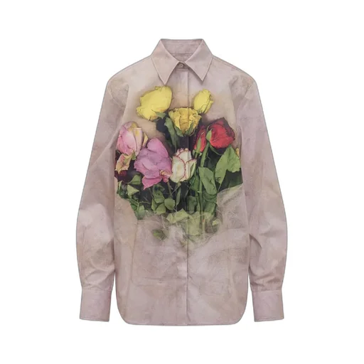 Msgm Rose Printed Long Sleeved Shirt