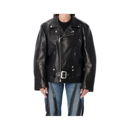 Zippered Long-Sleeved Leather Jacket