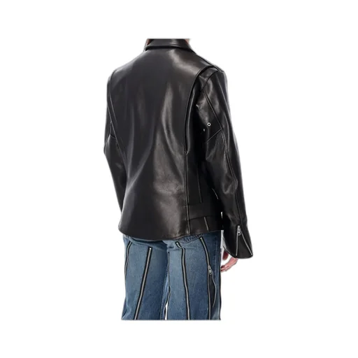 Zippered Long-Sleeved Leather Jacket