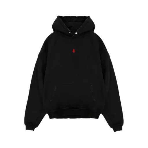 Black Hoodie With Embroidered Flame