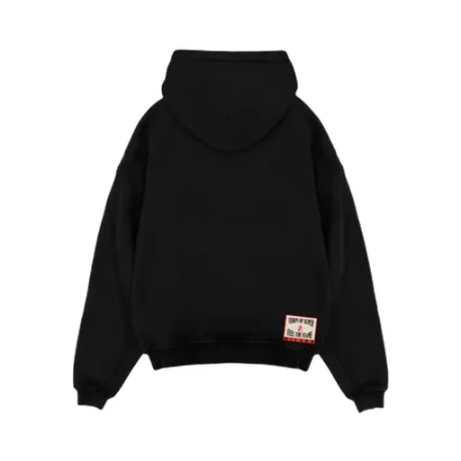 Black Hoodie With Embroidered Flame