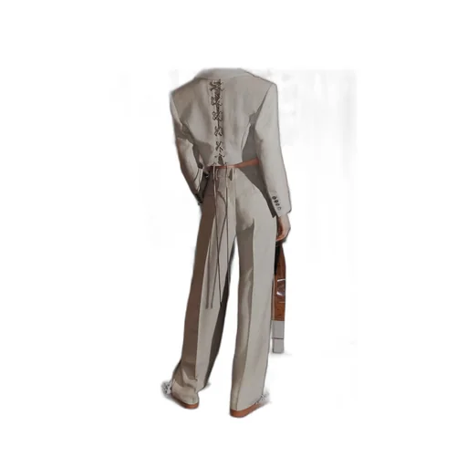 Lace-Up Barrel-Leg Trousers - Light Grey