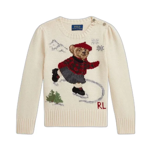 Ice-Skating Bear-Intarsia Cotton Sweater