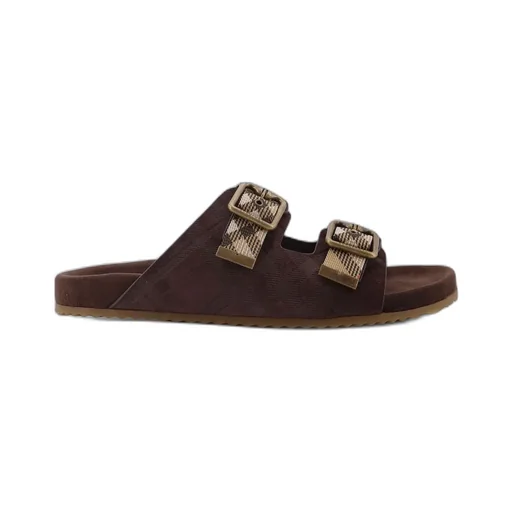 Burberry Double Buckle Checked Slides