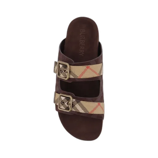 Burberry Double Buckle Checked Slides