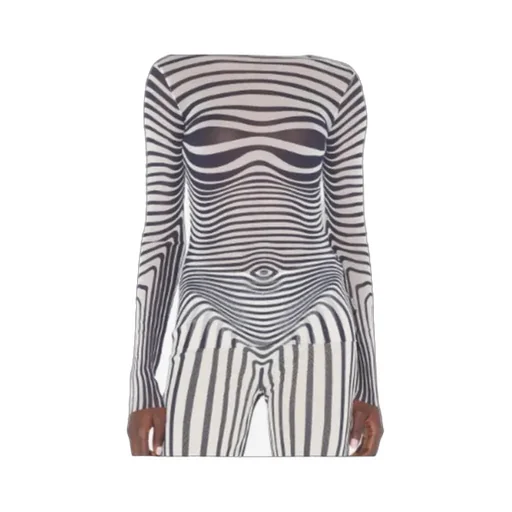 Long-Sleeve Morphing-Stripes Top