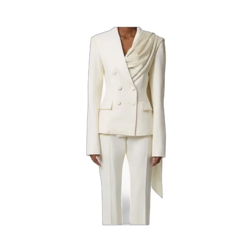 Draped-Scarf Double-Breasted Blazer