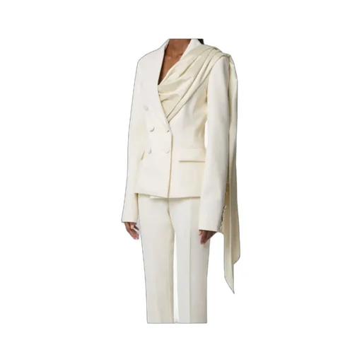 Draped-Scarf Double-Breasted Blazer