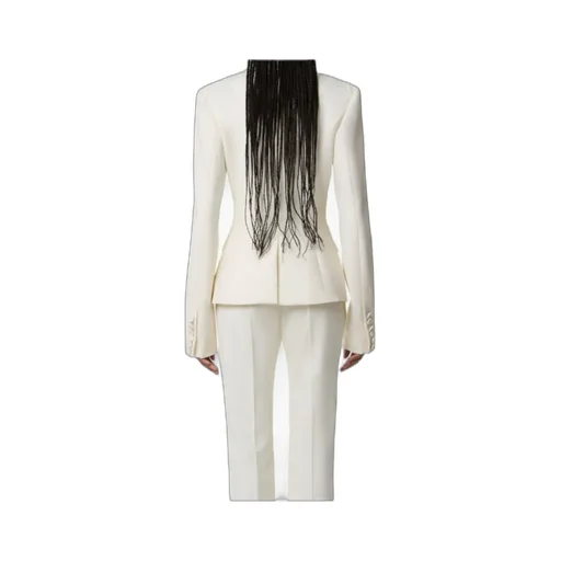Draped-Scarf Double-Breasted Blazer
