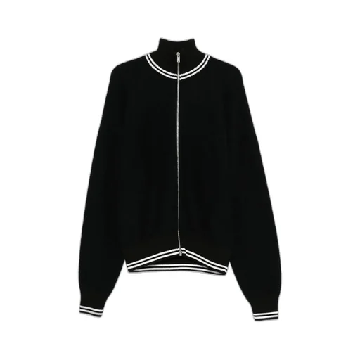 Zip-Front Ribbed-Trim Cardigan