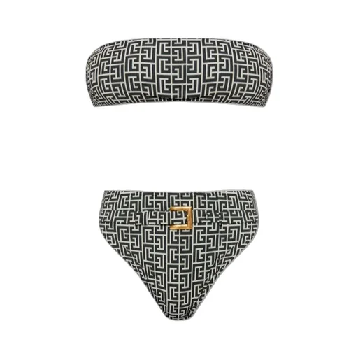Geometric-Print Belted Bikini