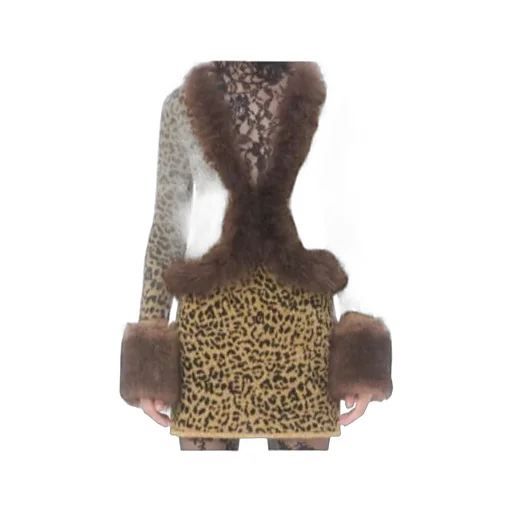 Animal-Print Feather-Trimmed Cardigan