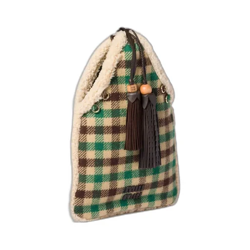 Gingham And Shearling Handbag