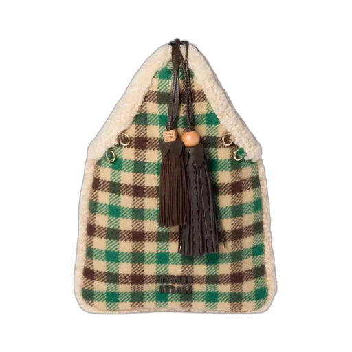 Gingham And Shearling Handbag