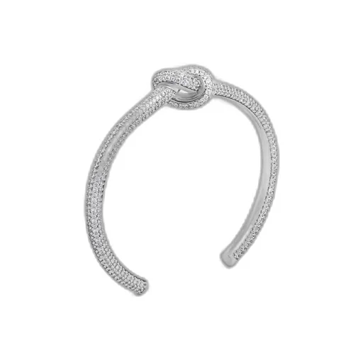Knot Sparkle Cuff In Strass And Brass With Rhodium Finish