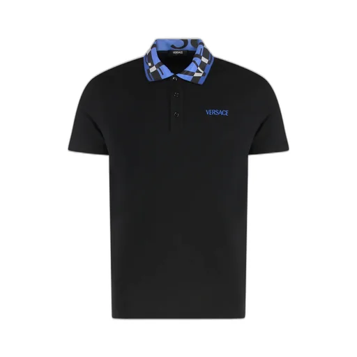 Patterned-Collar Logo Polo Shirt
