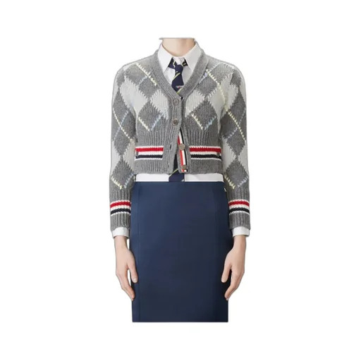 Thom Browne Argyle-Intarsia Knitted Cardigan
