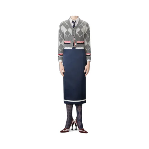 Thom Browne Argyle-Intarsia Knitted Cardigan