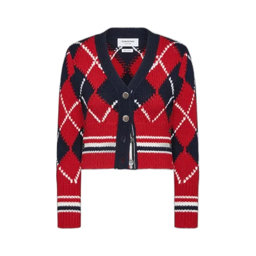Thom Browne Argyle Intarsia V-Neck Cardigan