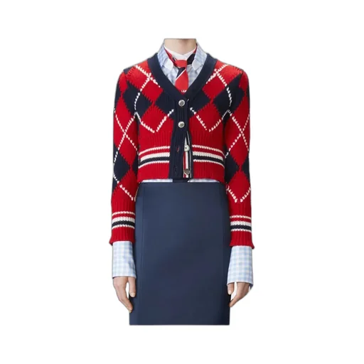 Thom Browne Argyle Intarsia V-Neck Cardigan