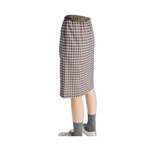 Checked Stretch Georgette Skirt