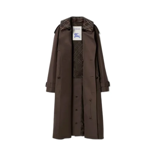 Long Check Collar Silk Cotton Trench Coat
