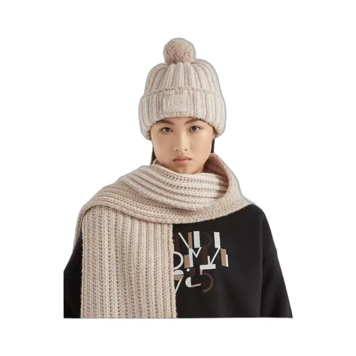Embroidered Pompom Beanie Hat