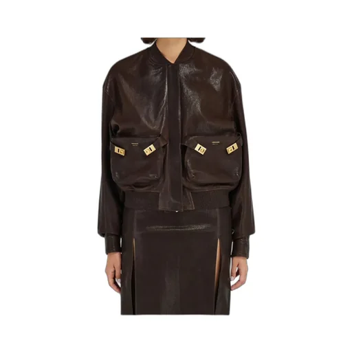 Ribbed-Trim Patch-Pocket Bomber Jacket