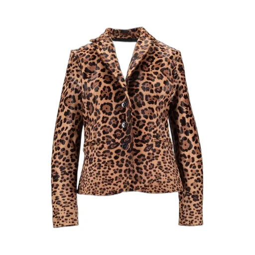 Long-Sleeved Leopard-Print Leather Jacket