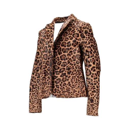 Long-Sleeved Leopard-Print Leather Jacket