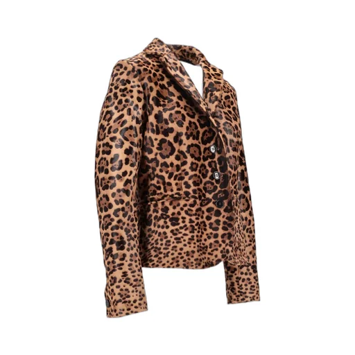 Long-Sleeved Leopard-Print Leather Jacket