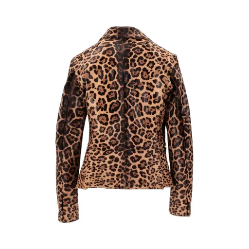 Long-Sleeved Leopard-Print Leather Jacket