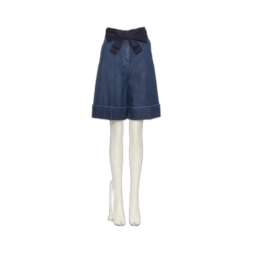 Valentino Bow Detailed Turn-Up Hem Denim Shorts