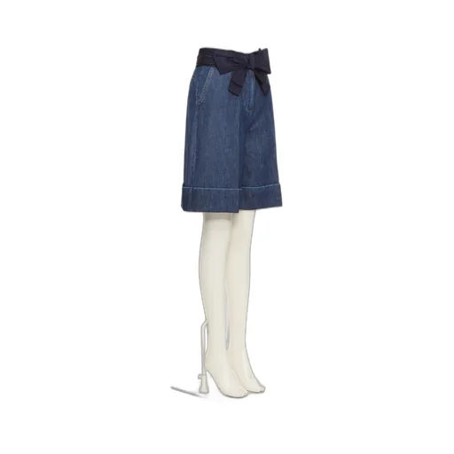 Valentino Bow Detailed Turn-Up Hem Denim Shorts