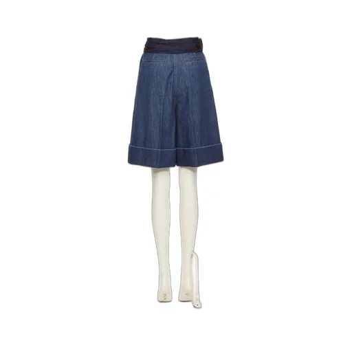 Valentino Bow Detailed Turn-Up Hem Denim Shorts
