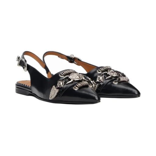 Buckle-Embellished Slingback Mules