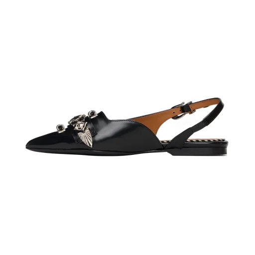 Buckle-Embellished Slingback Mules