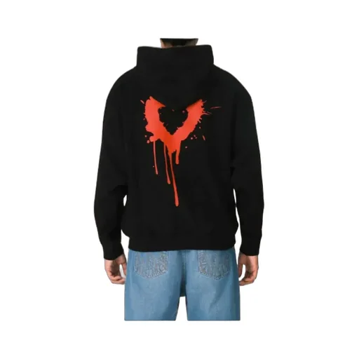 Black Hoodie With Puff Print On