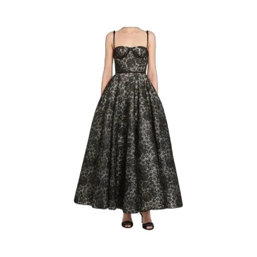 Floral-Embroidered Corset Midi Dress