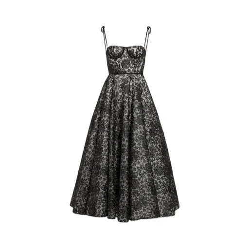 Floral-Embroidered Corset Midi Dress