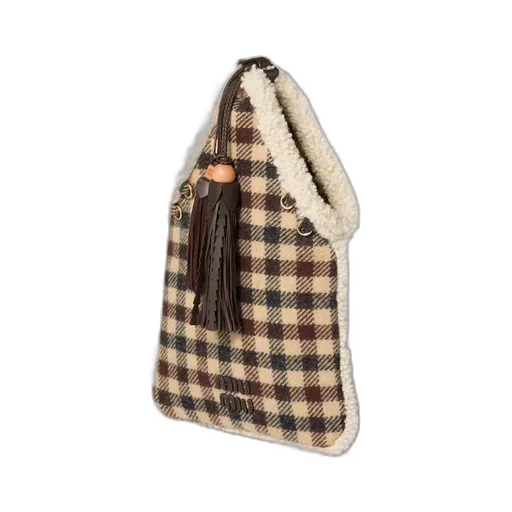 Gingham And Shearling Handbag
