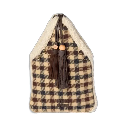 Gingham And Shearling Handbag