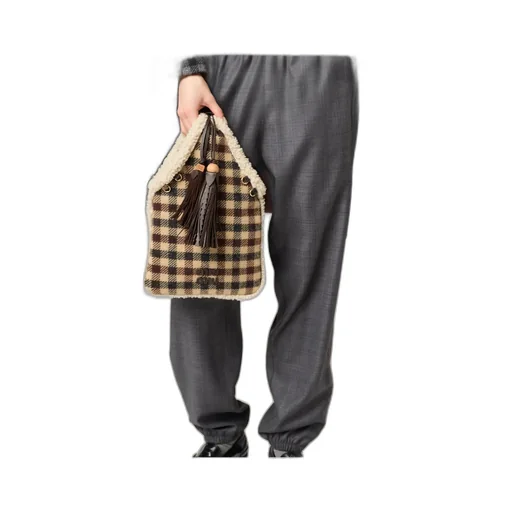 Gingham And Shearling Handbag