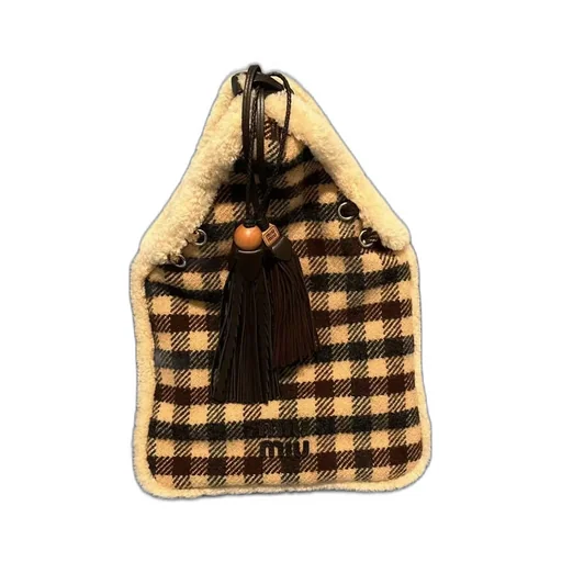Gingham And Shearling Handbag