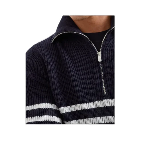 Brunello Cucinelli Half-Zip English Rib Striped Jumper